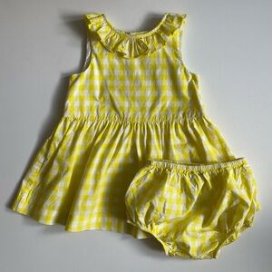 Jacadi Baby Girl Yellow & White Gingham Dress with Diaper Cover - 12M